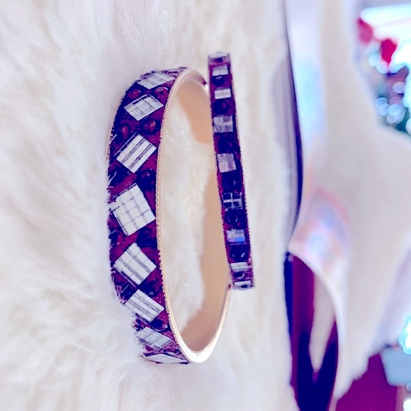 Gorgeous & Sparkly Rose Gold Bangles Red w/Unique Silver Baguettes Bracelet Set - Picture 12 of 17